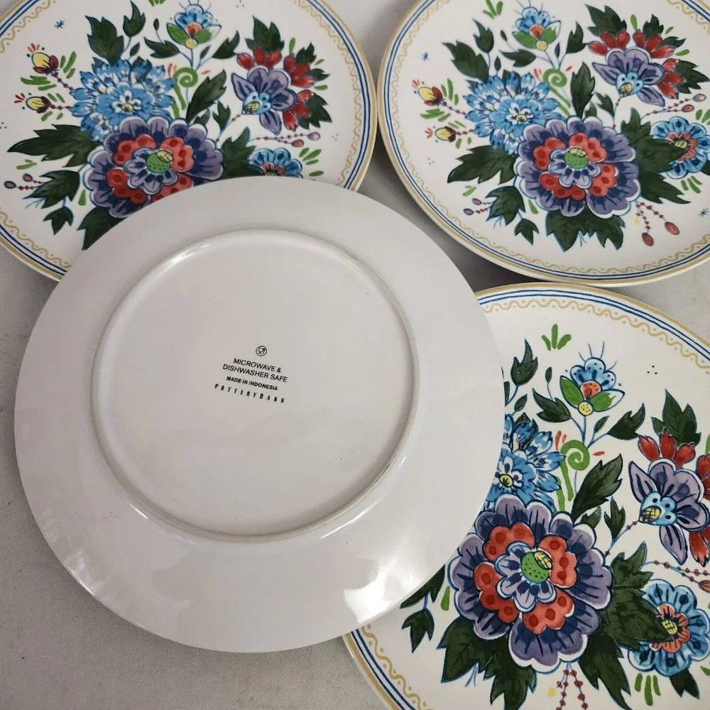 Pottery Barn Floral Blossom Salad Dessert Plates 8 inches Set of 4